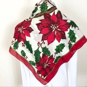 Lg Poinsettia & French Horn Christmas Scarf
